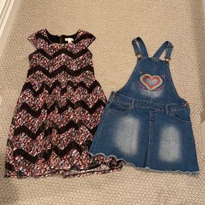 Girls dress denim overalls & lace dress